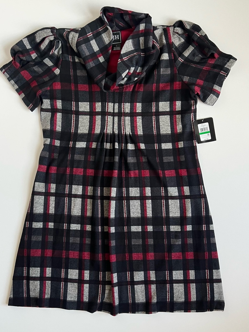 JH Collectibles Woman’s Plaid Cowl Neck Dress in Black, Gray & Burgundy